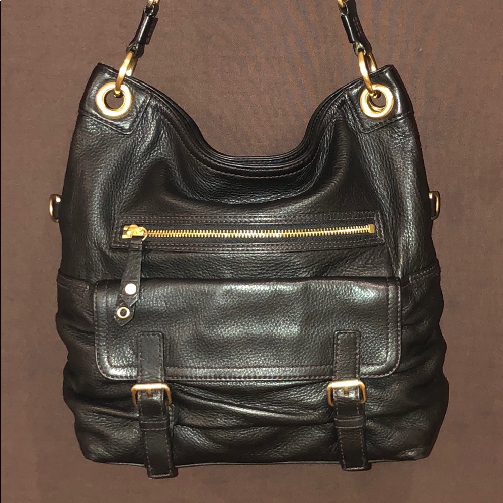 Cole Haan black leather bucket bag w/ straps